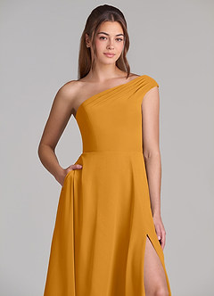 Azazie Melanie Bridesmaid Dresses Butterscotch A-Line Off the Shoulder Chiffon Dress image5