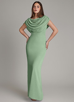 Azazie Hadley Vestidos de damas de honor Vestido de Matcha de Gasa de Corte Sirena con Plisado image10