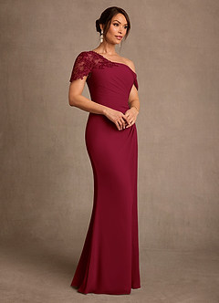 Azazie Sally Mère de la mariée Robes Robe Fourreau en Mousseline de soie Dentelle Bourgogne image2