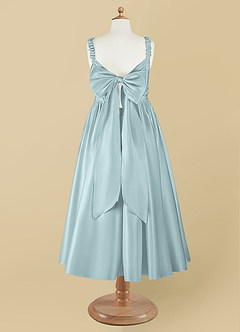 Azazie Cutie Pie Flower Girl Dresses Mist A-Line Pleated Matte Satin Dress image8