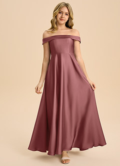 Azazie Sissy Junior Abito A-Line in Raso Elasticizzato a Spalla Scoperta Ametista image4