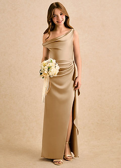 Azazie Avalia Girls Formal Finale sale Kolom Jurk van Stretch Satijn Off the Shoulder Goud image5