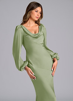 Azazie Rylina Bridesmaid Dresses Dusty Sage Mermaid Long Sleeve Stretch Satin Dress image6