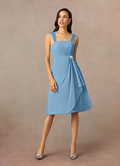 Azazie Olivia Kleider für die Brautmutter A-Linie Quadratischer Ausschnitt Gefaltet Chiffon Kleid Stahlblau image3