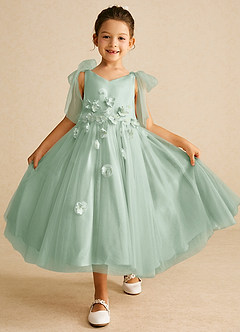 Azazie Minia Flower Girl Dresses Agave A-Line Bow Matte Satin Dress image1