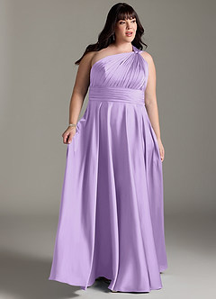 Azazie Charlize Bridesmaid Dresses Lilac A-Line One Shoulder Stretch Satin Dress image11