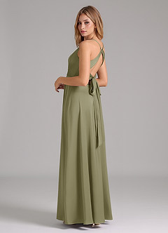 Azazie Evalleen Final Sale Pistachio A-Line Pleated Stretch Satin Dress image7