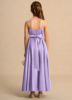 Azazie Pebbles Junior Formal Flower Girl Dresses Lilac A-Line Pleated Matte Satin Dress image3