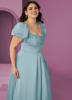 Barbie ♥ Azazie Brudtärnklänningar Klänning av A-Linje i Stretch Satin Ruched Moody Blue image10