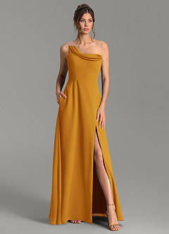 Azazie Thea Bridesmaid Dresses Butterscotch A-Line One Shoulder Chiffon Dress image4