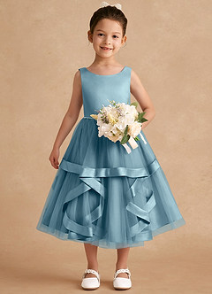 Azazie Posy Blumenmädchenkleider A-Linie Mit Perlen Tüll Kleid Stimmungsvolles Blau image4