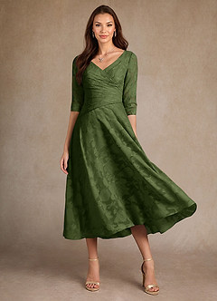Azazie Durant Mère de la mariée Robes Robe Trapèze en Blumen-Burnout Plissée Olive image2