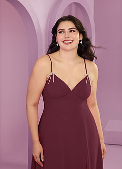 Barbie ♥ Azazie Jurken voor bruidsmeisjes Jurk van Chiffon met A-Lijn met Zakken Cabernet image5