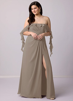 Barbie ♥ Azazie Bridesmaid Dresses Taupe A-Line Off the Shoulder Chiffon Convertible Dress image10