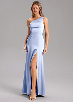 Azazie Feby Bridesmaid Dresses Ice A-Line One Shoulder Stretch Satin Dress image6