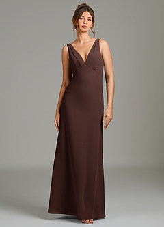 Azazie Leticia Bridesmaid Dresses Ganache Sheath Pleated Chiffon Dress image1
