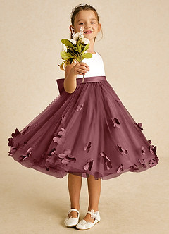 Azazie Sprout Robe Demoiselle D'honneur Fillette Robe Trapèze en Tulle Arc Rose Du Désert image2