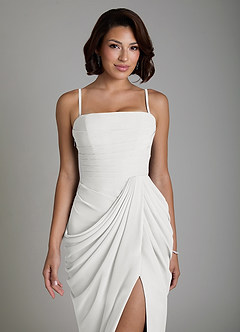 Azazie Nyra Bridesmaid Dresses White Sheath Corset Chiffon Dress image3