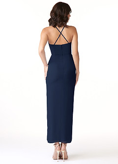 Azazie Ollie Robes de demoiselle d'honneur Robe Fourreau en Mousseline extensible Rayé Bleu Marine Foncé image2