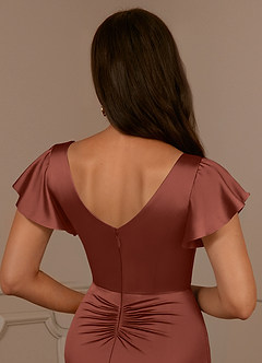 Azazie Roya Mother of the Bride Dresses Auburn Mermaid V-Neck Pleated Stretch Satin Dress image6