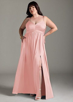 Azazie Alia Bridesmaid Dresses Powder Pink A-Line Pleated Stretch Satin Dress image10