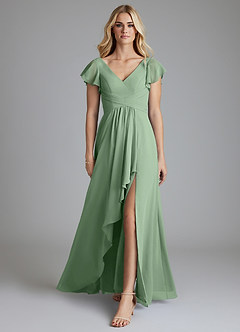 Azazie Omari Bridesmaid Dresses Matcha A-Line Chiffon Dress image3