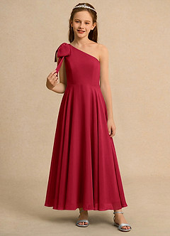 Azazie Guppy Girls Formal Blumenmädchenkleider A-Linie One-Shoulder Chiffon Kleid Scharlachrot image3