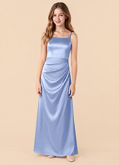 Azazie Renna Junior Ice A-Line Pleated Stretch Satin Dress image5