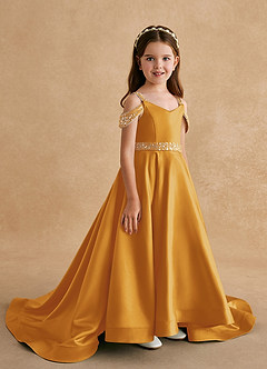 Azazie Jodi vestidos de niña de las flores Vestido de Caramelo de Satin Mate de Corte En A image3