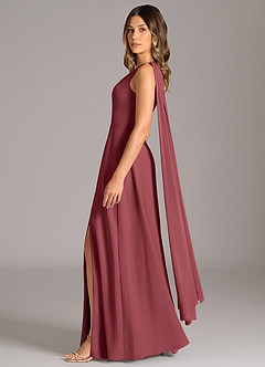 Azazie Tella Bridesmaid Dresses Merlot A-Line One Shoulder Chiffon Dress image4