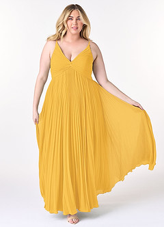Azazie Raychelle Bridesmaid Dresses Marigold A-Line V-Neck Chiffon Dress image7