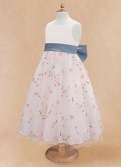 Azazie Pollie Flower Girl Dresses Blushing Pink Dusty Blue A-Line Bow Tulle Dress image13