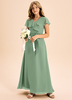 Azazie Lainey Junior Matcha A-Line with Pockets Chiffon Dress image6