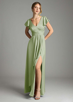 Azazie Omari Brautjungfernkleider A-Linie Stretch-Satin Kleid Staubiger Salbeigrün image7