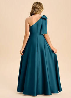 Azazie Penguin Junior Abito A-Line in Raso Elasticizzato Fiocco Blu Inchiostro image2