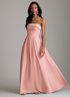 Azazie Lucienne Vestidos de damas de honor Vestido de Rosetón de Gasa de Corte en A Convertible con Sin tirantes image4