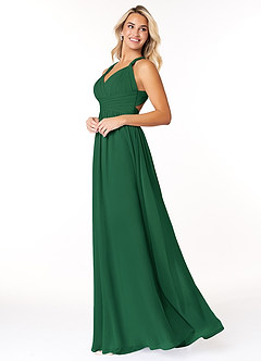 Azazie Ashia Robes de demoiselle d'honneur Robe Trapèze en Mousseline de soie Plissée Vert Foncé image3