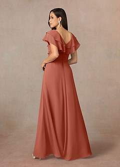 Azazie Snapdragon Mother of the Bride Dresses Clay A-Line V-Neck Ruched Chiffon Dress image4