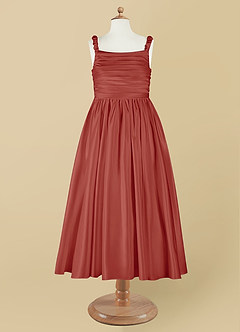 Azazie Cutie Pie Blumenmädchenkleider A-Linie Plissee Matte Satin Kleid Terrakotta image7