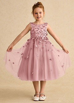 Azazie Lana Flower Girl Dresses Dusty Rose A-Line Sleeveless Matte Satin Dress image1