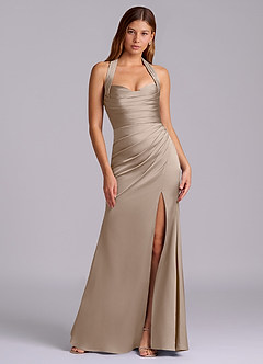 Azazie Destiny Bridesmaid Dresses Taupe Mermaid Sweetheart Neckline Stretch Satin Dress image7