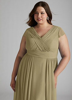 Azazie Organa Abiti da Damigella Abito A-Line in Chiffon Plissettato Verde Muschio image11