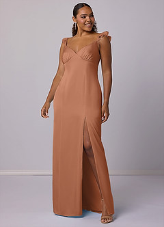 Barbie ♥ Azazie Final Sale Bronzer Sheath Stretch Satin Dress image6