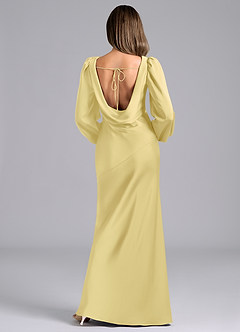 Azazie Rylina Bridesmaid Dresses Lemon Sorbet Mermaid Long Sleeve Stretch Satin Dress image2