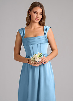 Azazie Hattie Robes de demoiselle d'honneur Robe Trapèze en Satin extensible Corset Acier Bleuté image6