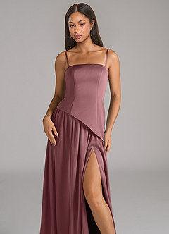 Azazie Adeline Bridesmaid Dresses Vintage Mauve A-Line Strapless Stretch Satin Convertible Dress image2