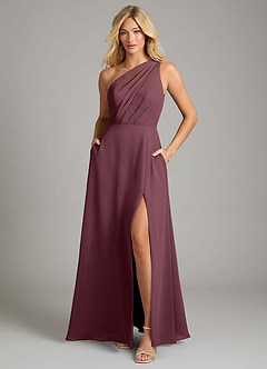 Azazie Phaedra Bridesmaid Dresses Sangria A-Line One Shoulder Chiffon Dress image3