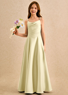 Azazie Coconut Girls Formal Flower Girl Dresses Lemon Sorbet A-Line Pleated Stretch Satin Dress image1