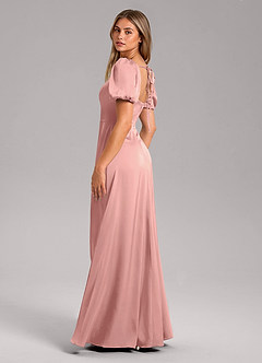 Azazie Fyona Bridesmaid Dresses Rosette A-Line Pleated Stretch Satin Dress image5