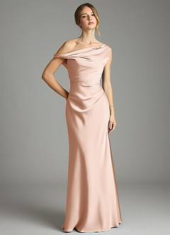Azazie Emerson Bridesmaid Dresses Rose Gold Mermaid Off the Shoulder Stretch Satin Dress image1